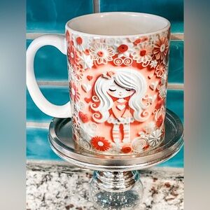 Floral Red and White Mug